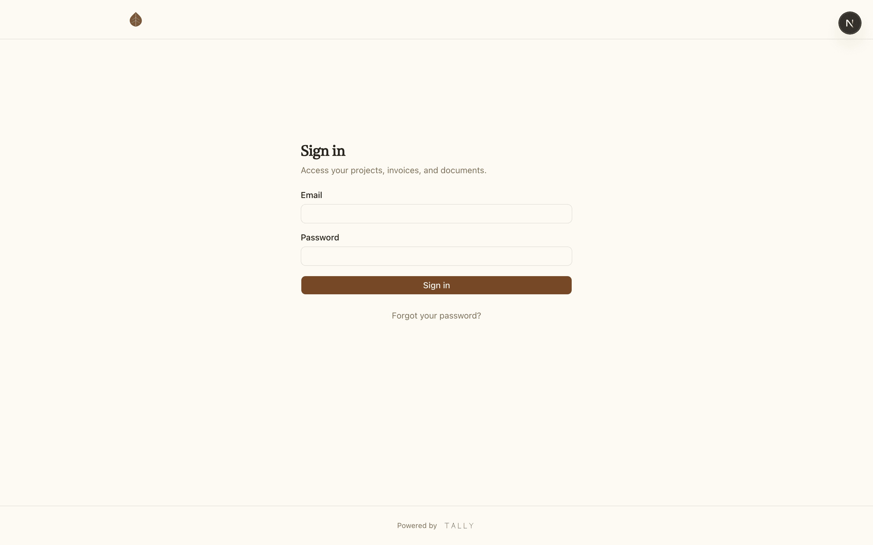 Branded client portal sign-in screen